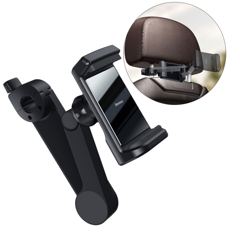 Baseus držák telefonu na opěrku hlavy do auta s vestavěnou 15W bezdrátovou nabíječkou Qi černý (WXHZ-01)