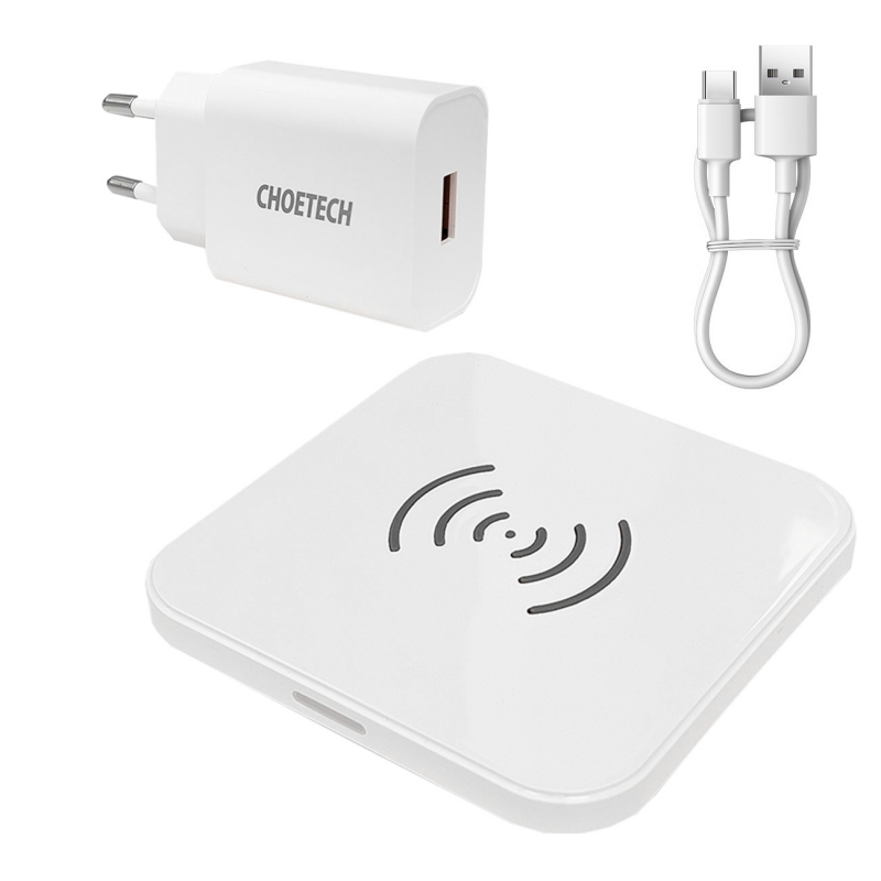 Choetech sada Qi 10W bezdrátové nabíječky pro sluchátka černá (T511-S) + 18W EU nástěnná nabíječka bílá (Q5003) + USB kabel - microUSB 1,2m bílý