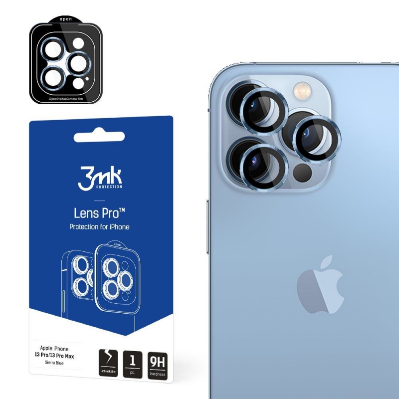 Sklo fotoaparátu pro iPhone 13 Pro Max / 13 Pro 9H pro 3mk Lens Protection Pro Series – modrý