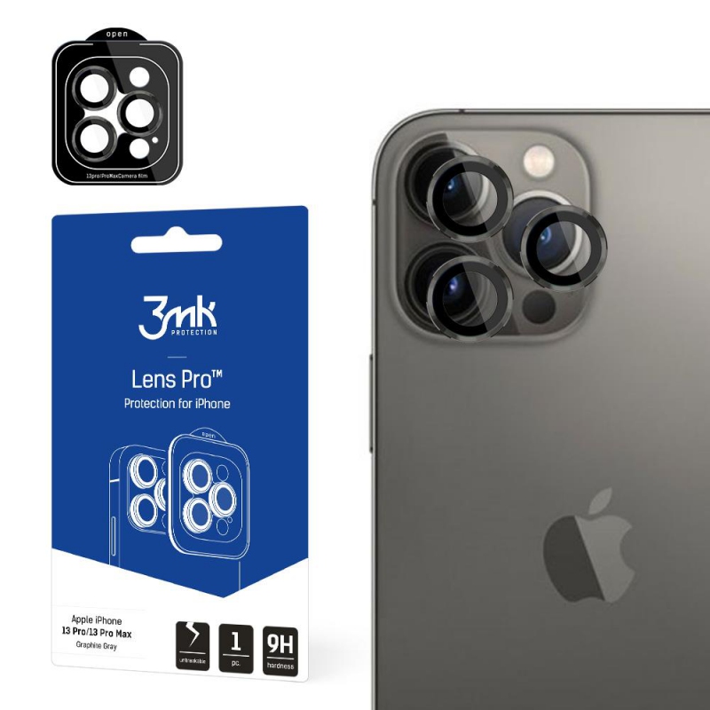 Sklo fotoaparátu pro iPhone 13 Pro Max / 13 Pro 9H pro 3mk Lens Protection Lens Pro Series Lens – šedá