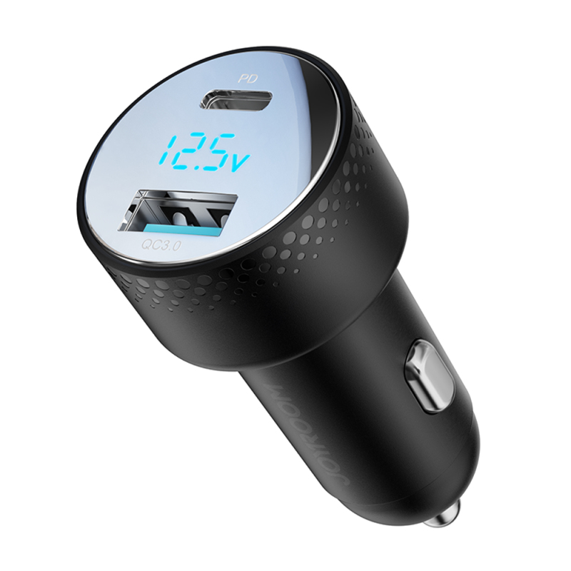 Nabíječka do auta s voltmetrem 53W (USB C, USB) Joyroom JR-CCD01 černá