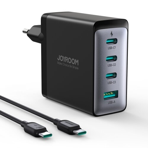 Joyroom JR-TCG04EU 100W GaN nabíječka 3x USB-C USB-A + USB-C / USB-C kabel 100W - černý