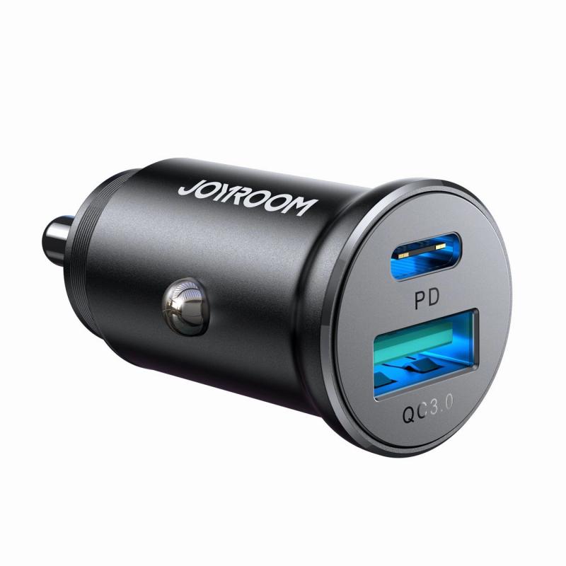 Joyroom JR-CCN05 30W USB-A USB-C mini nabíječka do auta - černá