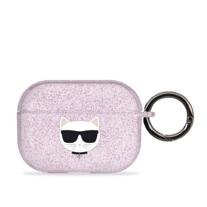 Karl Lagerfeld TPU Glitter Choupette Head Pouzdro pro Airpods Pro Pink (KLAPUCHGP)