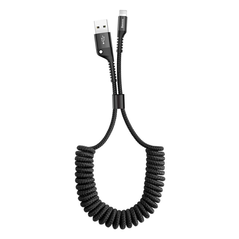 Baseus Fish Eye Spring Data Cable pružinový kabel USB / Lightning 1M 2A černý (CALSR-01)