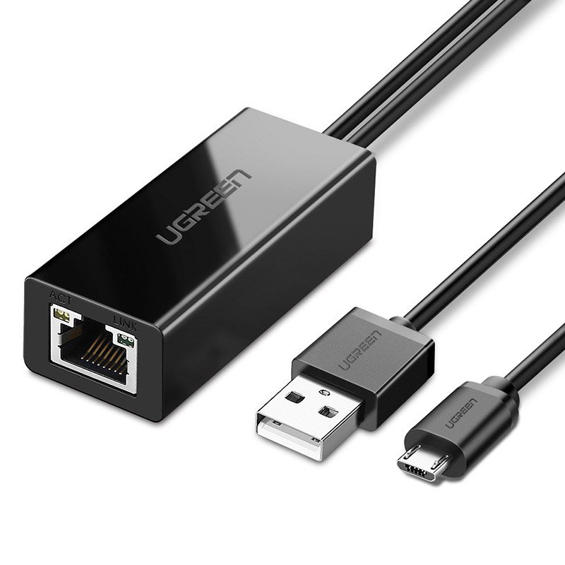 Ugreen externí síťová karta micro USB 100Mbps pro Chromecast 1m černá