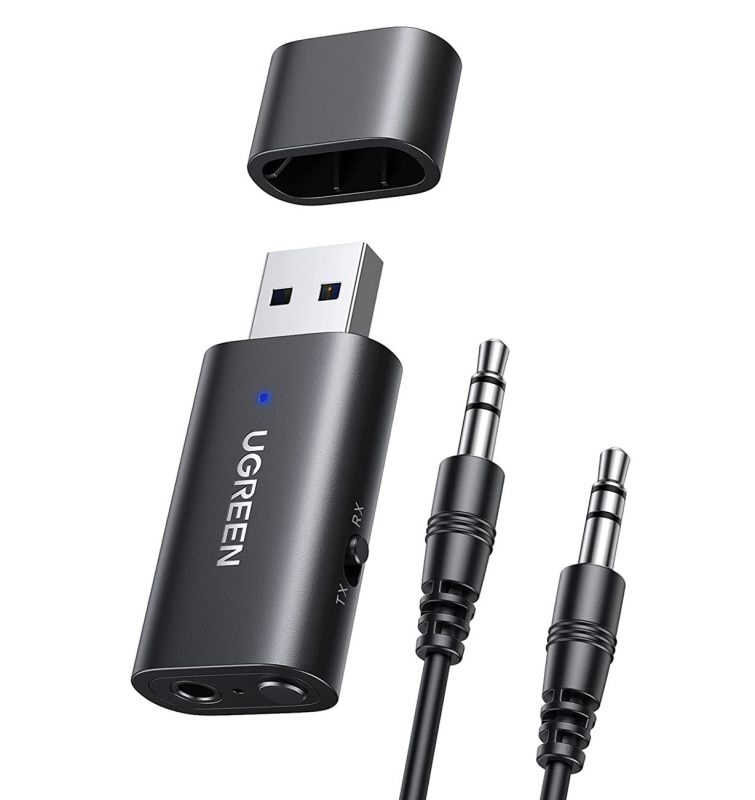 Ugreen Transmitter Bluetooth 5.1 vysílač / přijímač bezdrátový audio adaptér 3,5 mm Mini Jack Black (CM523 60300)