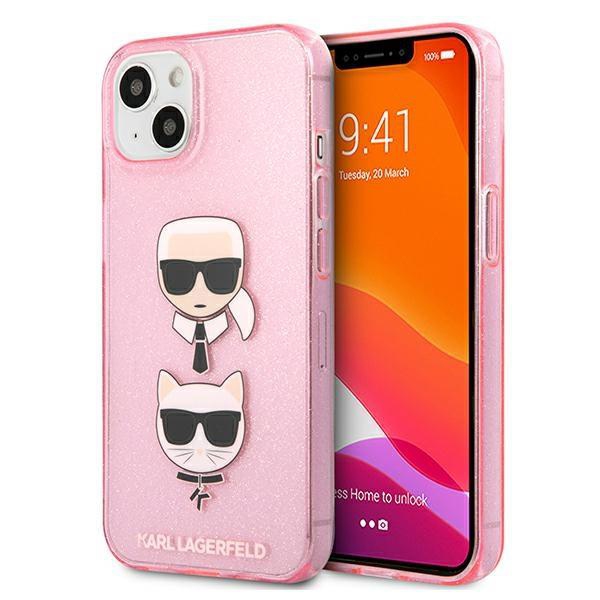 Karl Lagerfeld KLHCP13MKCTUGLP iPhone 13 6,1" růžový/růžový pevný obal Glitter Karl`s & Choupette