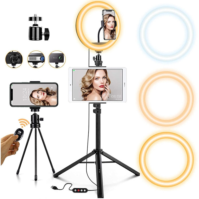 Joyroom ring flash lamp tripod kit for recording live streaming YouTube videos TikTok Instagram selfie phone holder ring light black (JR-ZS233)