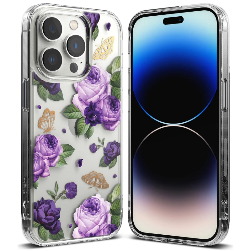 Ringke Fusion Design Armored Case Cover with Gel Frame for iPhone 14 Pro Max transparent (Purple rose) (FD645E29)