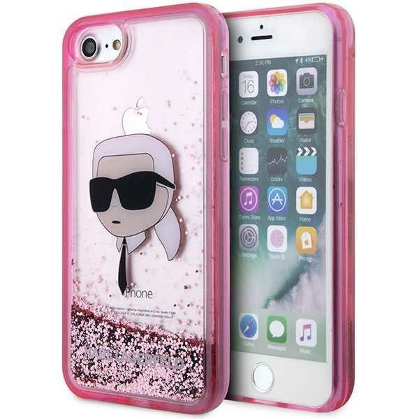 Karl Lagerfeld KLHCI8LNKHCP iPhone 7/8/ SE 2020/2022 růžové/růžové pevné pouzdro Glitter Karl Head