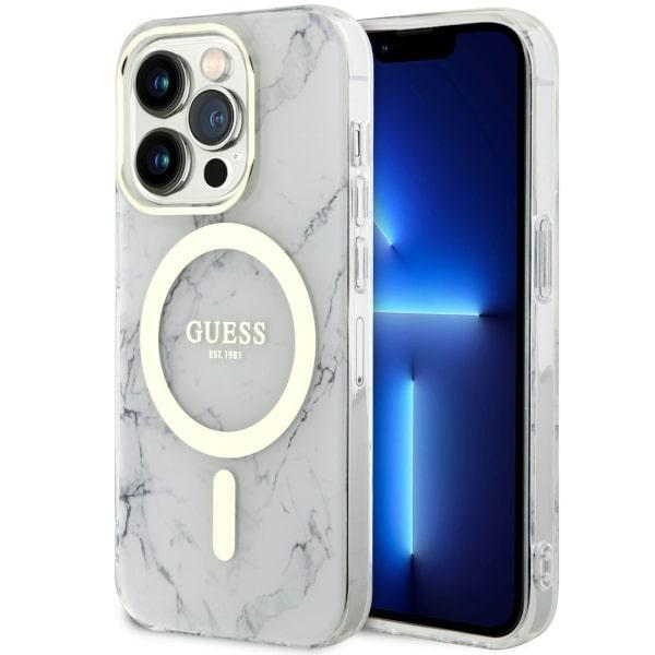 Guess GUHMP14LPCUMAH iPhone 14 Pro 6,1" bílý/bílý pevný obal Marble MagSafe