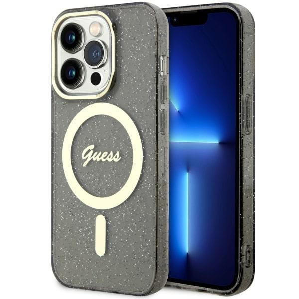Guess GUHMP14XHCMCGK iPhone 14 Pro Max 6,7" černo/černé pevné pouzdro Glitter Gold MagSafe