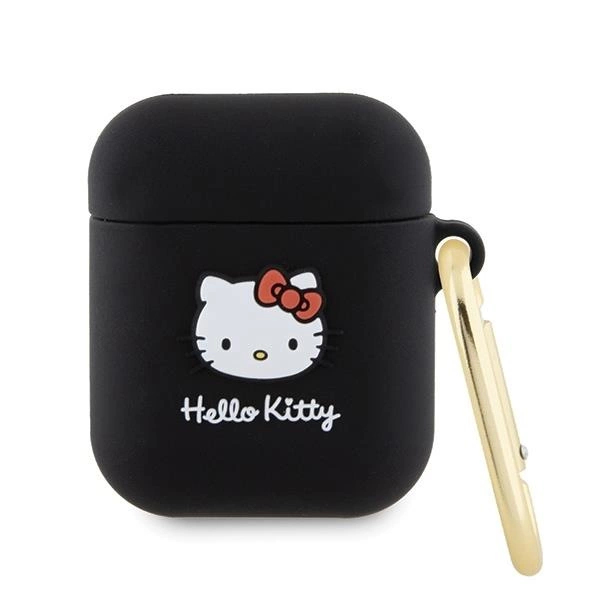 Silikonové pouzdro Hello Kitty 3D Kitty Head pro AirPods 1/2 - černé