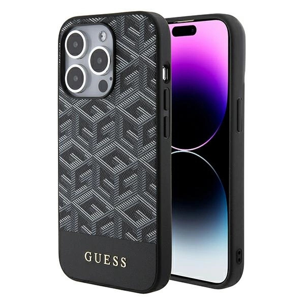 Pouzdro Guess GCube Stripes MagSafe pro iPhone 15 Pro Max - černé