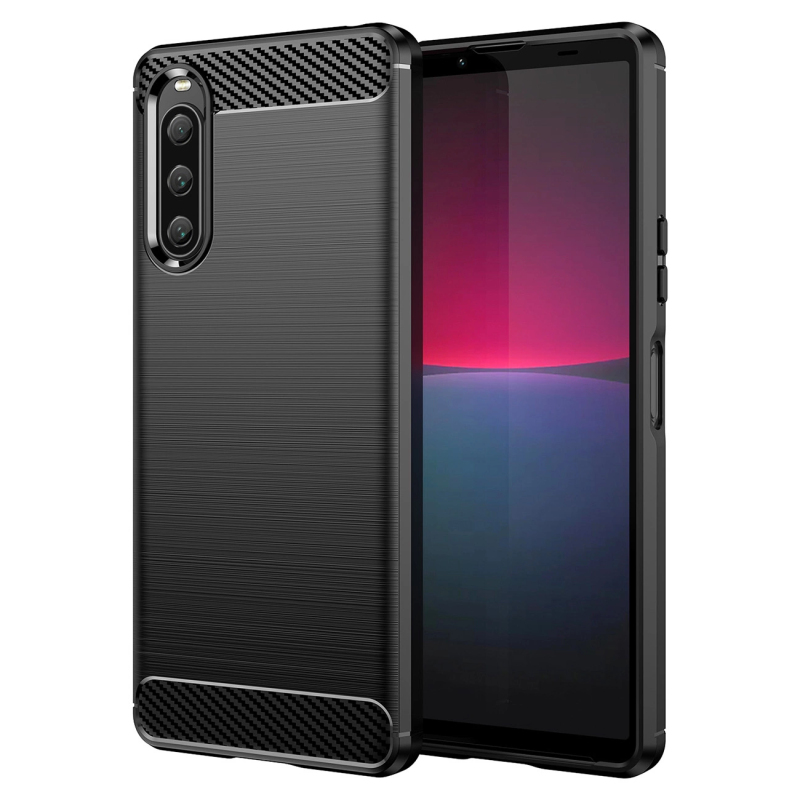 Carbon Case kryt pro Sony Xperia 10 V pružný silikonový karbonový kryt černý