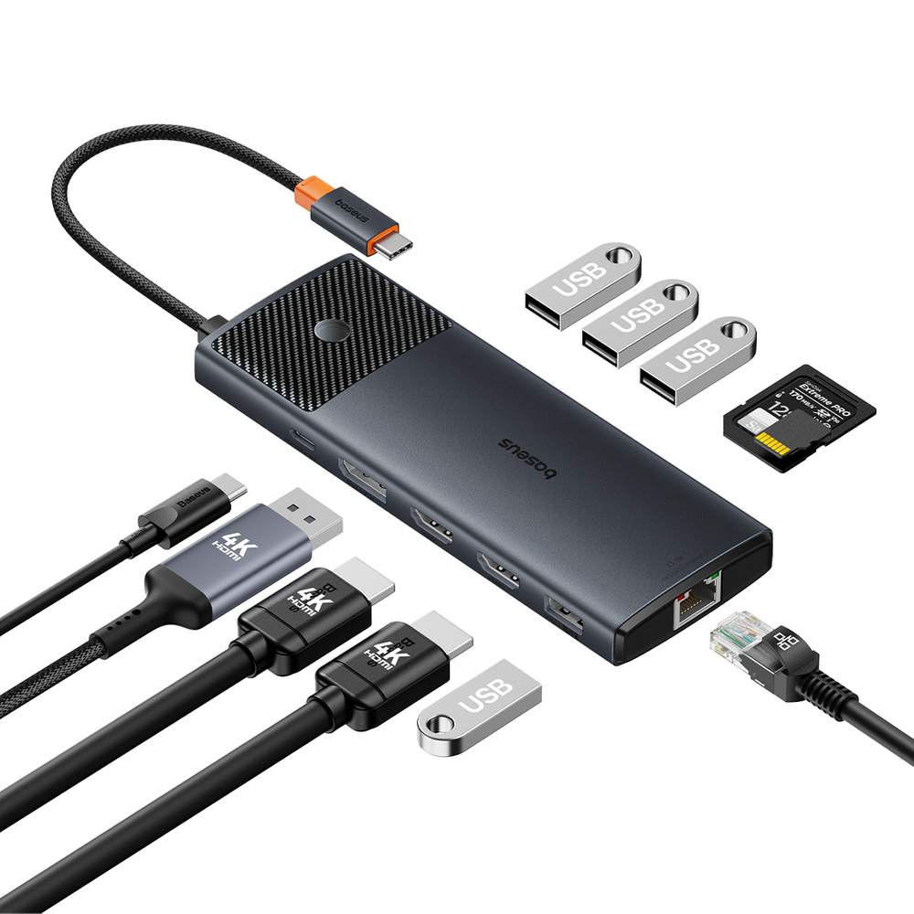Basesu Metal Gleam Series II 11 in 1 Hub USB-A/USB-C PD/HDMI/DP/RJ45/SD/TF - black