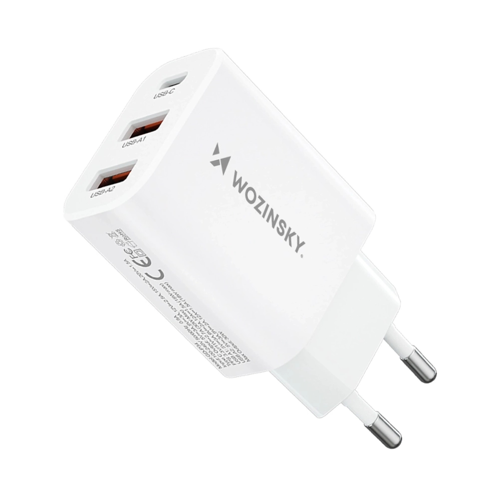 Wozinsky CWCUCW 30W USB-C / 2 x USB-A nástěnná nabíječka - bílá