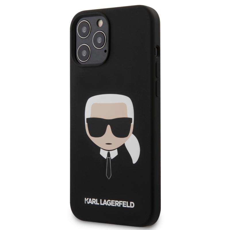 Karl Lagerfeld Head Silikonový Kryt pro iPhone 12 Pro Max Black (KLHCP12LSLKHBK)