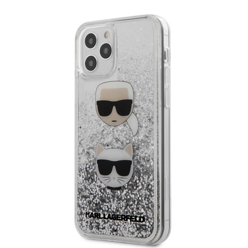 Karl Lagerfeld Liquid Glitter 2 Heads Kryt pro iPhone 12 Pro Max Silver (KLHCP12LKCGLSL)