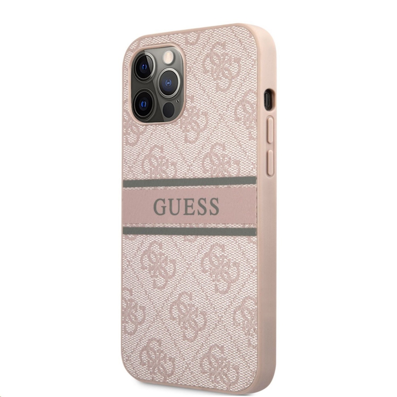 Guess PU 4G Printed Stripe Zadní Kryt pro iPhone 12/12 Pro Pink (GUHCP12M4GDPI)