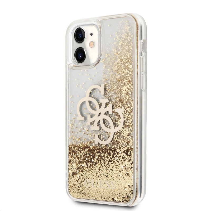 Guess TPU Big 4G Liquid Glitter Gold Zadní Kryt pro iPhone 11 Transparent (GUHCN61LG4GGO)