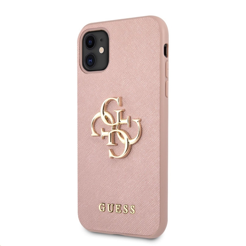 Guess PU Saffiano Big 4G Metal Logo Zadní Kryt pro iPhone 11 Pink (GUHCN61SA4GGPI)