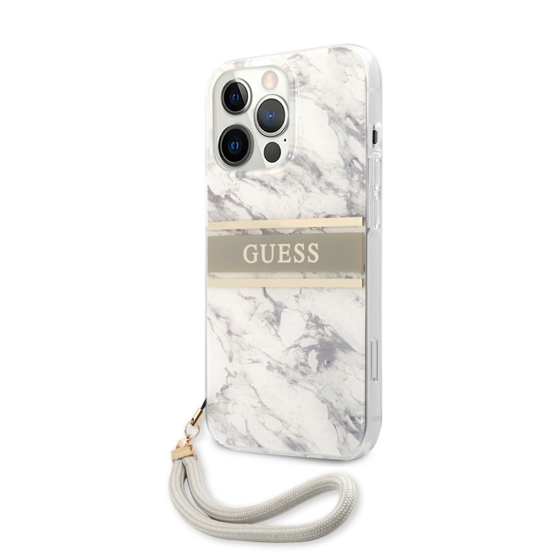 Guess TPU Marble Stripe Zadní Kryt pro iPhone 13 Pro Max Grey (GUHCP13XKMABGR)