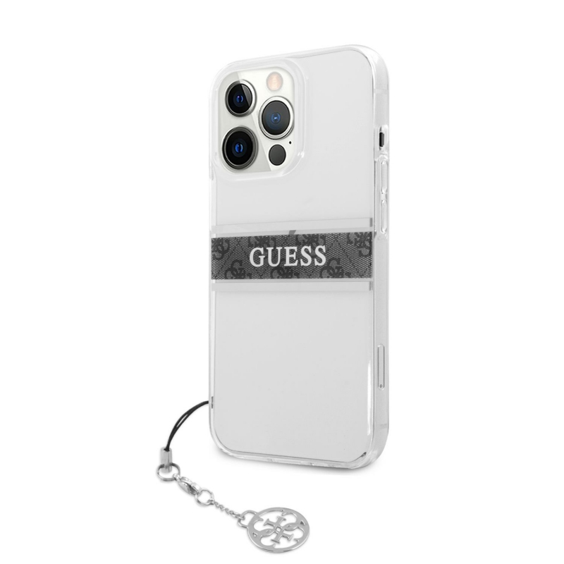 Guess PC/TPU 4G Grey Stripe Zadní Kryt pro iPhone 13 Pro Max Transparent (GUHCP13XKB4GGR)