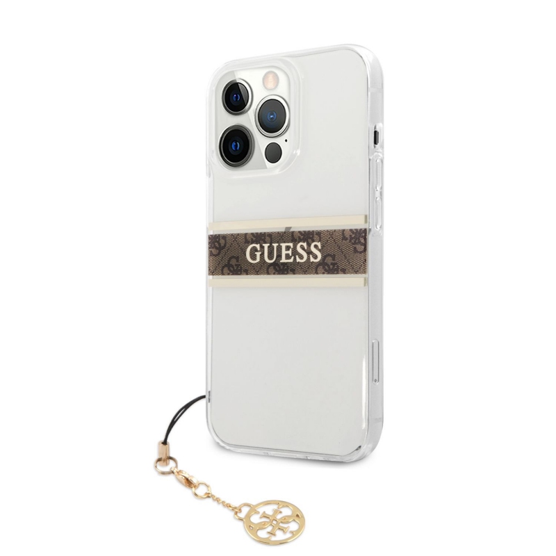 Guess PC/TPU 4G Brown Stripe Zadní Kryt pro iPhone 13 Pro Max Transparent (GUHCP13XKB4GBR)