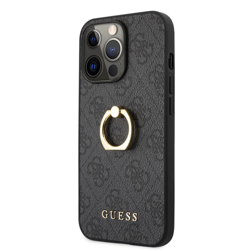 Guess PU 4G Ring Zadní Kryt pro iPhone 13 Pro Max Grey (GUHCP13X4GMRGR)