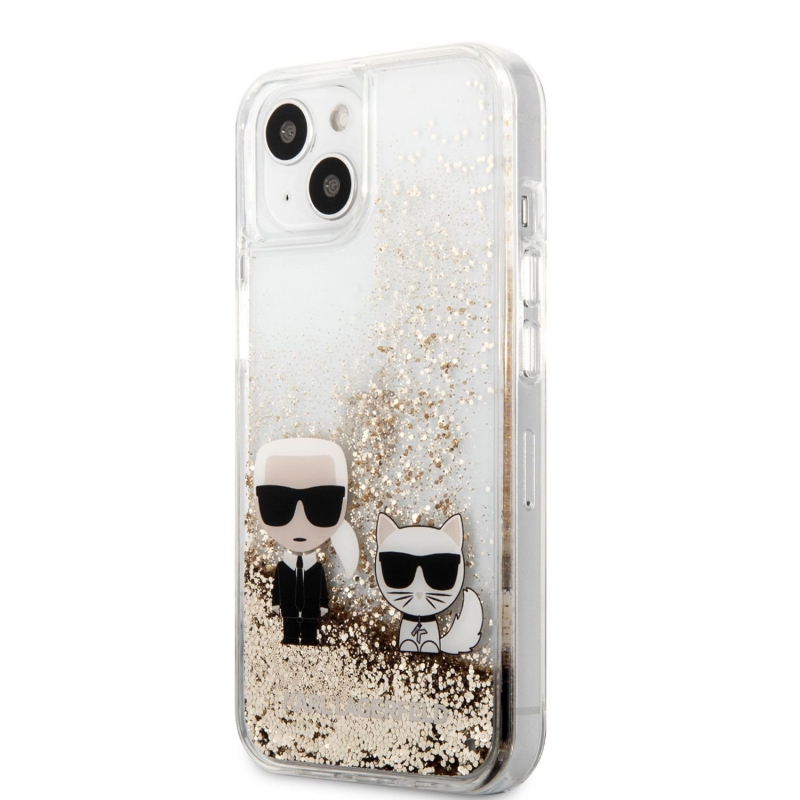 Karl Lagerfeld Liquid Glitter Karl and Choupette Kryt pro iPhone 13 mini Gold (KLHCP13SGKCD)