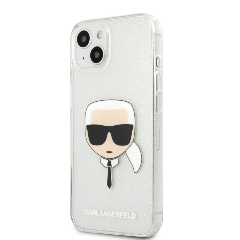 Karl Lagerfeld TPU Full Glitter Karl Head Kryt pro iPhone 13 mini Silver (KLHCP13SKHTUGLS)
