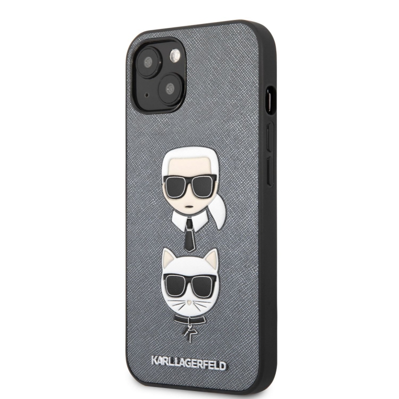 Karl Lagerfeld PU Saffiano Karl and Choupette Heads Kryt pro iPhone 13 mini Silver (KLHCP13SSAKICKCSL)