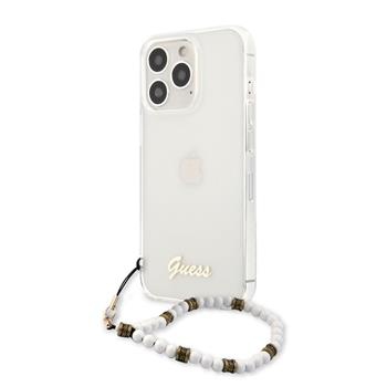 Guess PC Script and White Pearls Zadní Kryt pro iPhone 13 Pro Transparent (GUHCP13LKPSWH)