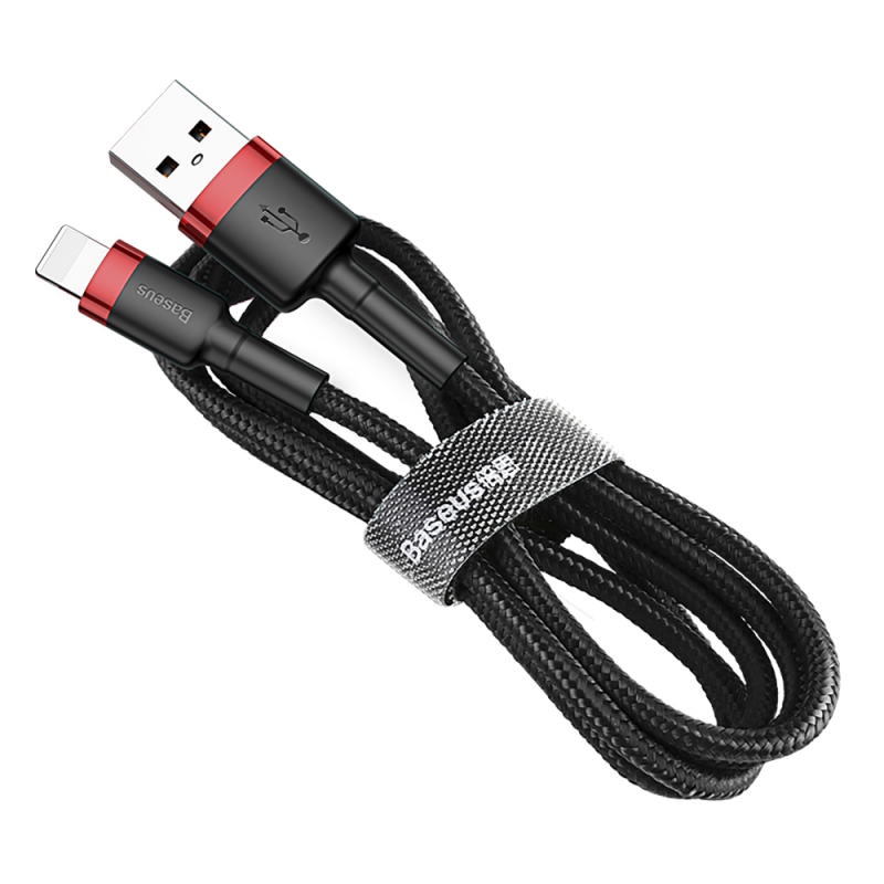 Baseus Cafule Cable odolný nylonový kabel USB / Lightning QC3.0 2.4A 1M černo-červený (CALKLF-B19)
