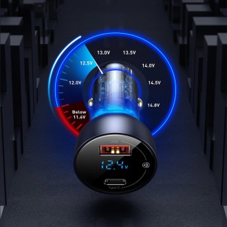 Baseus USB / USB Type C nabíječka do auta 65 W 5 A SCP Quick Charge 4.0+ Power Delivery 3.0 LCD obrazovka průhledná (CCKX-C0A)