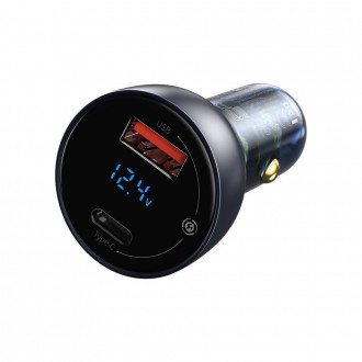 Baseus USB / USB Type C nabíječka do auta 65 W 5 A SCP Quick Charge 4.0+ Power Delivery 3.0 LCD obrazovka šedá (CCKX-C0G)
