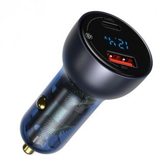 Baseus USB / USB Type C nabíječka do auta 65 W 5 A SCP Quick Charge 4.0+ Power Delivery 3.0 LCD obrazovka + USB Type C - USB Type C kabel šedý (TZCCKX
