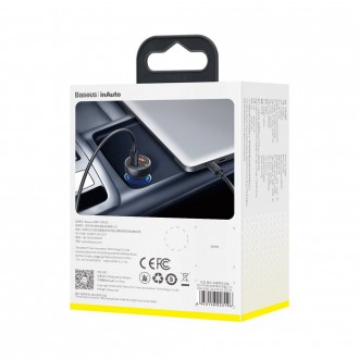 Baseus USB / USB Type C nabíječka do auta 65 W 5 A SCP Quick Charge 4.0+ Power Delivery 3.0 LCD obrazovka + USB Type C - USB Type C kabel šedý (TZCCKX