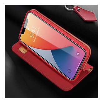 DUX DUCIS Wish Genuine Leather Bookcase type case for iPhone 12 Pro Max red