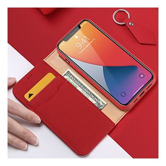 DUX DUCIS Wish Genuine Leather Bookcase type case for iPhone 12 Pro Max red