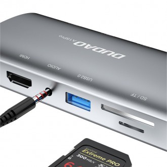 Dudao 11in1 multifunctional HUB USB Type C - USB Type C PD 60 W / HDMI / 3.5 mm mini jack / 1x USB 2.0 / SD card reader micro SD / VGA / RJ45 / 3x USB