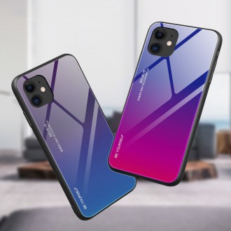 Gradient Glass Durable Cover with Tempered Glass Back iPhone 12 Pro / iPhone 12 green-purple