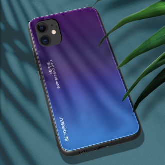 Gradient Glass Durable Cover with Tempered Glass Back iPhone 12 Pro / iPhone 12 green-purple