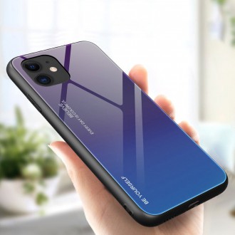 Gradient Glass Durable Cover with Tempered Glass Back iPhone 12 Pro / iPhone 12 green-purple