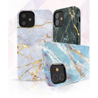 Kingxbar Marble Series case decorated printed marble iPhone 12 mini blue