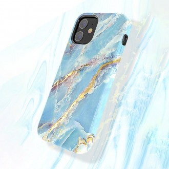 Kingxbar Marble Series case decorated printed marble iPhone 12 mini blue