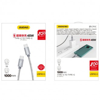 Dudao cable USB Type C - USB Type C 5 A 45 W 1 m Power Delivery Quick Charge gray (L5ProC)
