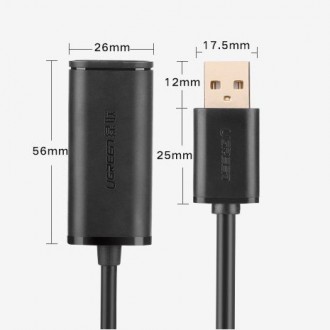 Ugreen active cable USB 2.0 extension cable 480 Mbps 5 m black (US121 10319)